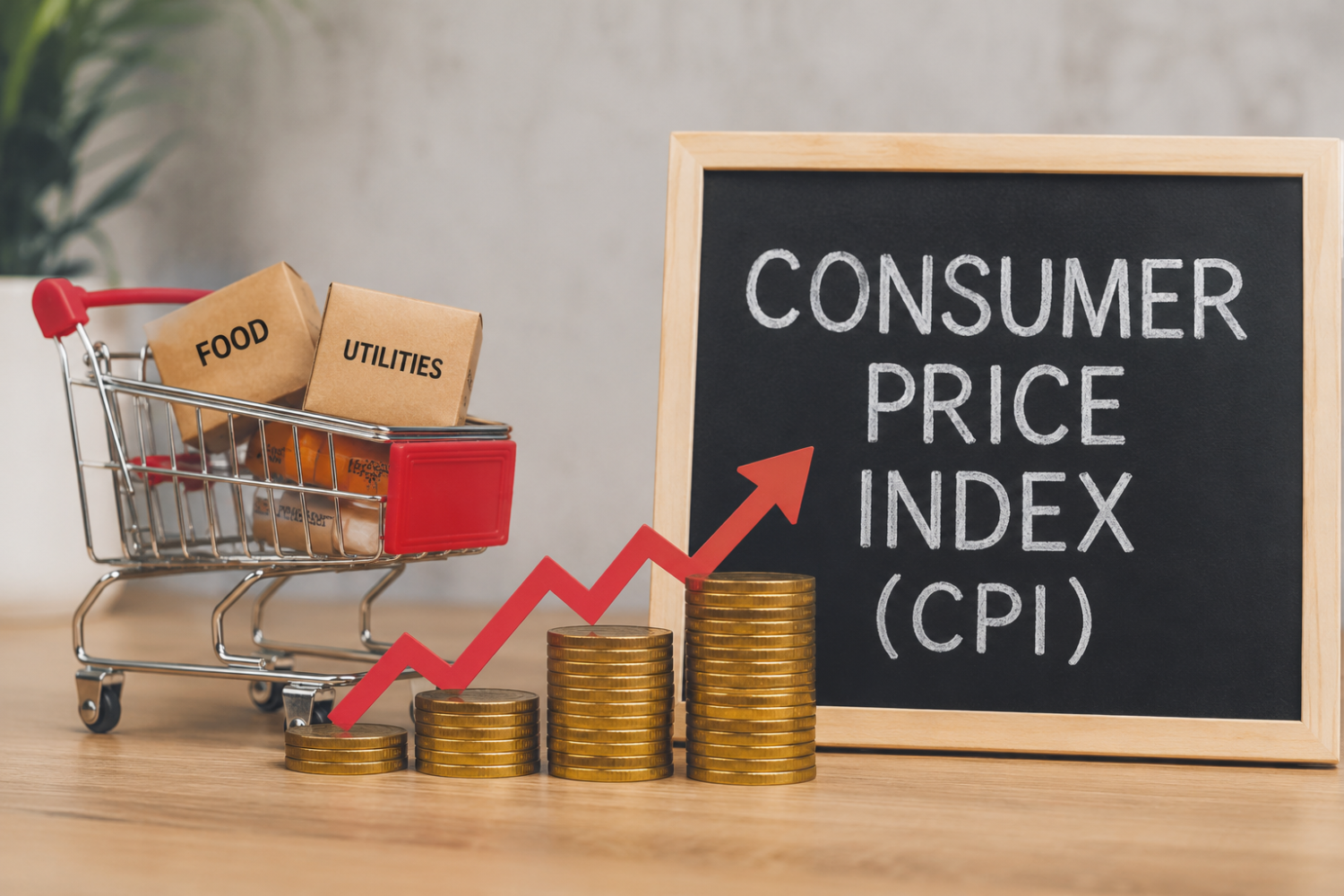 Ilustrație despre Consumer Price Index (CPI), reprezentând coșul de consum, inflația, analiza prețurilor și indicatorii economici.